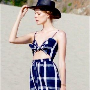 Reformation Riley linen navy check dress